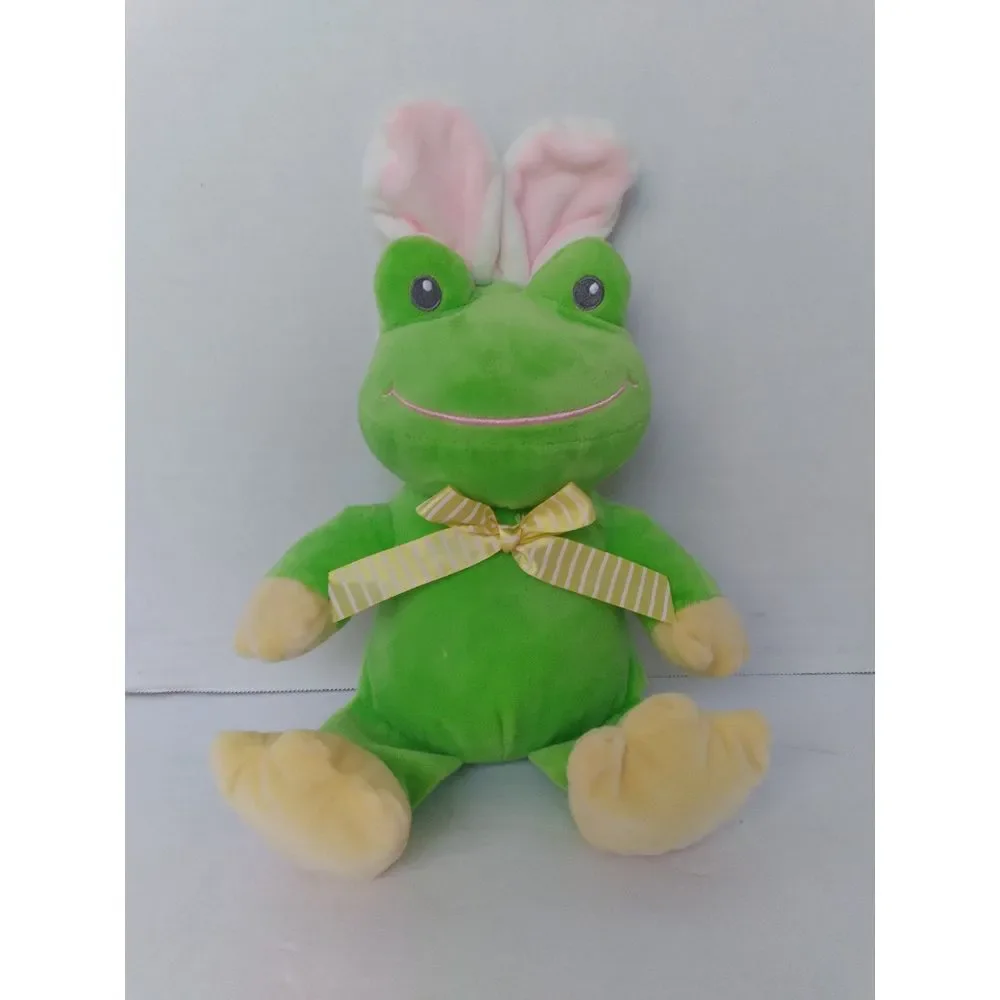 Adorable Green Frog Plush‎ Toy with Bunny Ears and Bow Soft Stuffed Animal